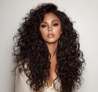 Perruque Lace Front Cheveux Brésiliens Bouclés Ondulés Sans Colle Densité 250% Dentelle HD Transparente Pré-Pluckée avec Baby Hair pour Femme Noire