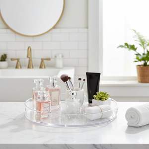 <span class=keywords><strong>Plateau</strong></span> de toilette en acrylique (12 pouces de diamètre) Organisateur de comptoir de salle de bain en plastique, <span class=keywords><strong>plateau</strong></span> rond pour table basse, <span class=keywords><strong>plateau</strong></span> transparent - Product Image 3