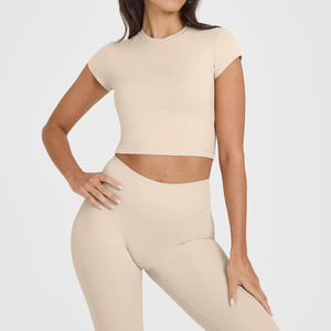 Top Corto de Yoga para Mujer, Sensación Ligera, Manga Corta, Logotipo Personalizado, Spandex Lavado, Talla Grande para <span class=keywords><strong>Chicas</strong></span>, para Primavera - Product Image 5