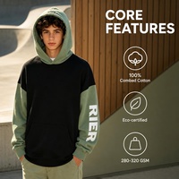 Sweat à capuche color block 280-320GSM certifié éco-responsable 100% coton peigné en tissu éponge pour l'extérieur et la ville