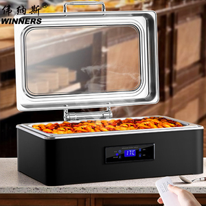 Scaldavivande Elettrico WINNERS con Telecomando, Rettangolare in Acciaio Inox <span class=keywords><strong>Nero</strong></span>, Fornello Idraulico per Buffet con Coperchio in Vetro - Product Image 1