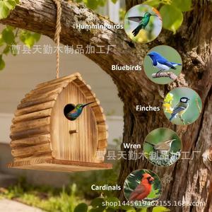 Nid d'oiseau suspendu en bois créatif pour décoration extérieure de patio, cabane pour colibris, abri de repos pour oiseaux transfrontalier - Product Image 1