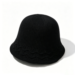 OEM ODM Custom Logo Unisex Beige Striped <b>Leaf</b> Cable Knit Bucket Fisherman Hat Soft Warm Ribbed Knitted All Season - Product Image 2