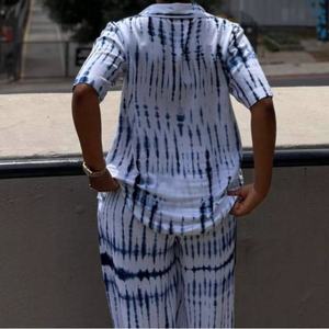 Damen Tie-Dye <span class=keywords><strong>2</strong></span>-Teiliges Set Kurzarm-Hemd & Weite Hose Lässiges Outfit Sehe Fashion - Product Image 5