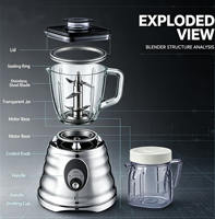 Mixeur Commercial Robuste Certifié CE 450W avec Contrôle à 3 Vitesses, Bol en Verre, Broyeur à Glace et Nettoyage Facile pour Cuisines Professionnelles