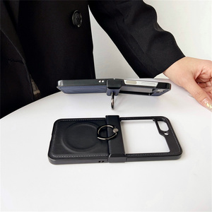2025 Leather Bracket Case for Samsung <strong>Z</strong> Flip 6 5 4 3 ZFlip4 5 Magnetic Ring <strong>Holder</strong> Stand Shockproof Solid Color Cover - Product Image 5