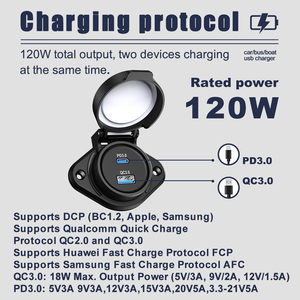 Nhà Máy công suất cao 100W PD Loại-C ổ cắm + QC3.0 <span class=keywords><strong>USB</strong></span> ổ cắm điện nhanh chóng sạc xe Ổ cắm điện - Product Image 4