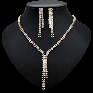 Conjuntos De pendientes De collar largo De Zirconia cúbica para novias accesorios De joyería De boda <span class=keywords><strong>Jolleria</strong></span> De Mujer De Oro para Mujer - Product Image 6