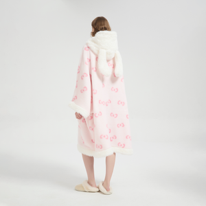 कारखाने के सुंदर सर्दियों के ओवरसाइज प्लग फर बड़े खरगोश के कान पोंचो-पोंचो होमवियर रैप केप टॉप क्लॉक पजामा - Product Image 4