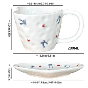 Meilleures ventes d'usine - Tasses en céramique en forme de cœur de 280 ml, tasses en porcelaine faites à la main avec assiettes, compatibles lave-vaisselle et micro-ondes, pour cadeaux - Product Image 4