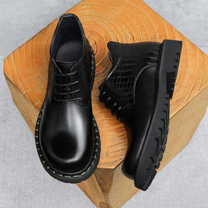 Bottes de Travail pour Hommes Printemps-Automne en Cuir Véritable avec Motif Léopard en Relief, Semelle en Caoutchouc Imperméable - Product Image 3