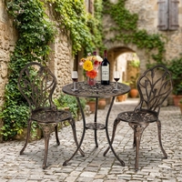 Ensemble de table ronde et 2 chaises de bistrot en aluminium moulé pour l'extérieur, motif tulipe, 3 pièces