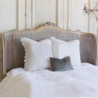 Cama Doble de Madera Maciza Estilo Francés Retro, Tallada con Ratán Europeo, para Bodas, Cama Suave
