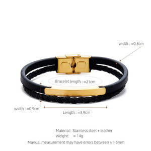 Bracelet pour homme en acier inoxydable 316L personnalisé, gravé, plaqué or 14k 18k, bracelet en cuir tressé multi-couches tendance pour homme - Product Image 6