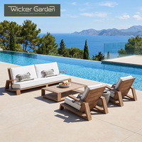 Ensemble de canapés de salon en teck pour bord de piscine, sièges d'extérieur à lattes, canapé et fauteuils de jardin rembourrés avec coussins pour terrasse