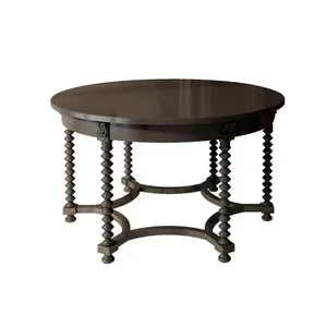 Table à manger rétro en bois massif, table ronde sculptée simple pour la maison