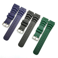 Bracelet de montre en caoutchouc silicone Nd Limits pour plongée profonde, avec joint plat et boucle ardillon en acier inoxydable, 20 22 24 mm, noir, vert, étanche