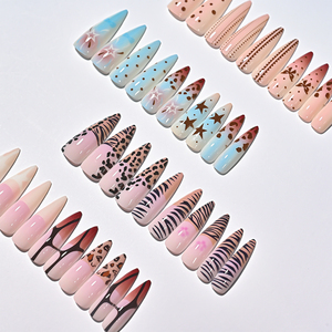 120 piezas de puntas de uñas de gel suave tipo stiletto cortas y lindas, puntas de extensión de uñas de cobertura completa con estampado de leopardo, uñas postizas francesas para salón. - Product Image 5