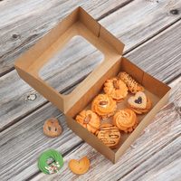 Boîtes à biscuits auto-élevantes en papier kraft biodégradable écologique avec fenêtre transparente, emballage pliable de qualité alimentaire pour pâtisseries