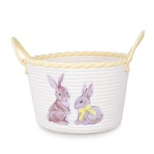 Cesta Redonda de Almacenamiento de Cuerda de Algodón con Bordado de Conejo y Asas Amarillas para Guardería, Habitación Infantil, Organizador de Juguetes, Venta al por Mayor, Personalizable - Product Image 1
