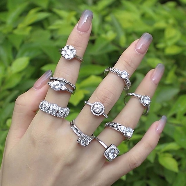 QX Custom Oem Wholesale Fine Jewelry 925 Sterling Silver Engagement Luxury Cubic Zirconia Wedding Women Lady Couple Ring