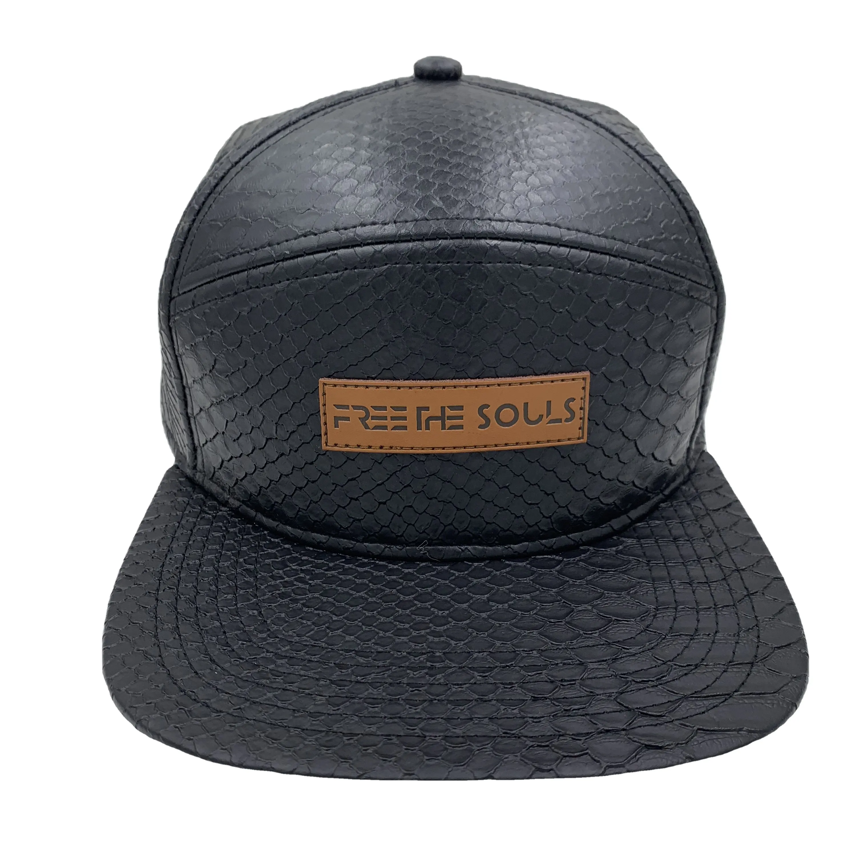 High quality brand custom snakeskin leather 6 panel hybrid strapback cap blank snapback cap for wholesale