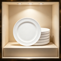 Assiette plate ronde en grès blanc uni, corps en pierre épaissi, compatible micro-ondes, plusieurs tailles disponibles