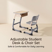 Ensemble chaise et bureau ergonomiques en forme de C pour l'école, avec cadre en acier épaissi, hauteur réglable, design moderne, 1 tiroir pour l'apprentissage des élèves