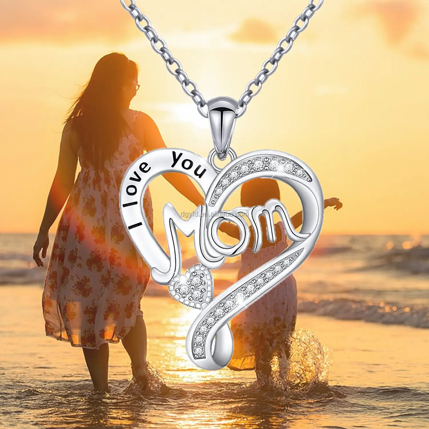 Regalo di gioielli per la festa della mamma all'ingrosso ti amo collana con ciondolo a cuore in argento Sterling 925 rodiato