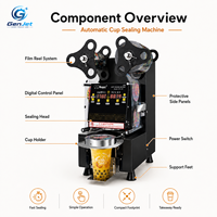 Mesin Penyegel Gelas Otomatis 90/95mm Komersial untuk Bubble Tea Boba Milk Tea, Penyegel Gelas 300-500 Gelas/Jam dengan Sensor Mata Elektronik