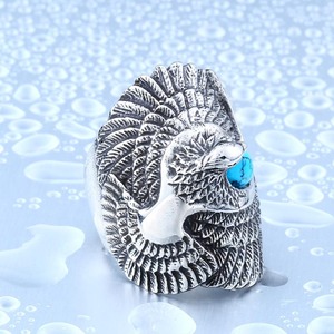 Ingrosso OLAN gioielli di moda stile indiano intarsiato aquile turchese anelli in acciaio inox per gli uomini - Product Image 3