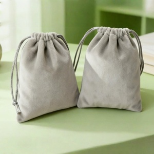 Customized Grey Velvet <b>Pouch</b> with Large Capacity for Eyewear and Jewelry Storage Logo Printing Gift Option Embossing Printing - Product Image 5