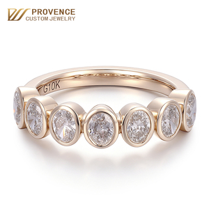 Anillo de eternidad Haf con bisel ovalado, banda de oro macizo de 10k, 14k, 18k, con diamantes cultivados en laboratorio, unisex, para boda, fabricación de joyería personalizada. - Product Image 1