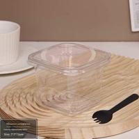 Boîtes à gâteaux en plastique PET transparentes carrées jetables de 400 ml avec couvercle pour la pâtisserie, le tiramisu, l'emballage de desserts