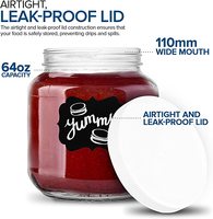 Bocal mason en verre de 64 onces, demi-gallon avec couvercle hermétique, bocal de conserve en verre haut et court