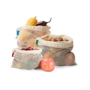 재사용 가능한 에코 프렌들리 식료품 가방 쇼핑 넷 생산 유기농 코튼 메쉬 과일 가방