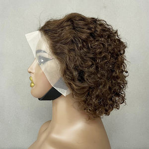 Perruque courte en cheveux humains 100% naturels, boucles pixie, dentelle transparente 13X4, cheveux vierges pour femmes noires - Product Image 2