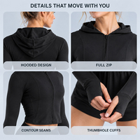 Veste de sport courte à capuche pour femme, automne-hiver, fermeture éclair intégrale, manches longues, pour la course, le yoga et la gym