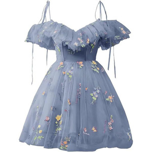 Halter Chiffon Evening Dress Floral Print A-Line Empire Waist Short For Adult Ceremonies Hosting - Product Image 5