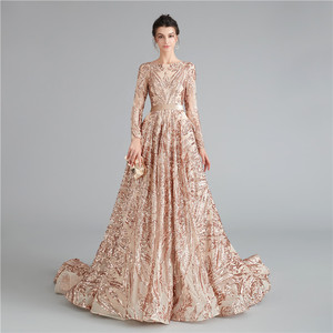 open lace back dress Elegantes Champagner-Gold Pailletten Abendkleid main image 0