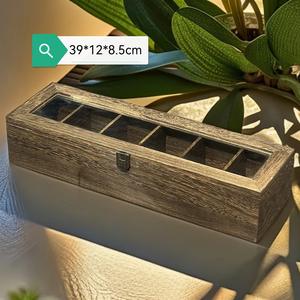 <b>Wooden</b> Desktop Storage <b>Box</b> With Flip Top Divider And <b>Lock</b> For Jewelry Tea Coffee Bag Organization Rectangle Shape - Product Image 3