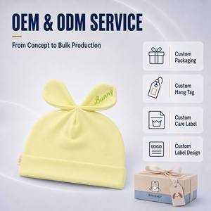 Personalisierte Logo-Babymütze mit Schleife aus Weicher Baumwolle für Neugeborene Marken-Etikett Großhandel Direktvertrieb Säuglingsmütze - Product Image 3