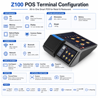 Terminal POS Pintar Z100 Layar Sentuh Besar Printer Thermal Terintegrasi Pembaca Kartu NFC IC Dukungan Laci Uang RJ12