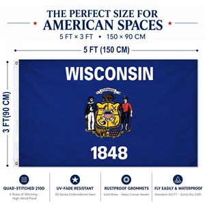 Bandera del estado de Wisconsin de EE. UU. de primera calidad, 3x5 pies, bordada y cosida, nailon Oxford 210D, dobladillo con cuádruple costura, ojales de latón - Product Image 2