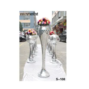 Vase en fibre de verre pièce maîtresse ruban miroir rayure grand vase brillant décoration de mariage hôtel fête événement décoration (S-108)