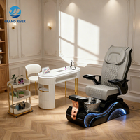 Fauteuil de Pédicure Spa Multifonction Haut Dossier avec Bain à Remous et Station de Manucure-Pédicure pour Salon