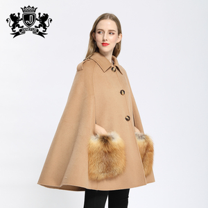 Janefur <strong>Winter</strong> Wool <strong>Cape</strong> Elegant Long Cashmere Fur <strong>Coat</strong> With Real Fox Fur Warm Thicken Women Outwear - Product Image 5