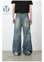 Vente en gros d'usine, jeans vintage déchirés personnalisés, pantalon homme