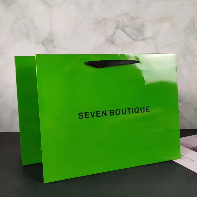 Custom Ribbon Handles Personalized Gift Bags Green Brand Retail Luxury Shopping Bag Paper Boutique With Your Own Logo
