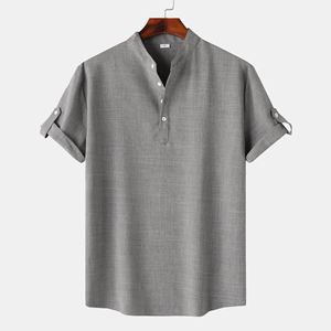 <span class=keywords><strong>Camicia</strong></span> Casual da <span class=keywords><strong>Uomo</strong></span> Primavera-Autunno 2024, Tinta Unita, Collo alla Coreana, Manica Corta, Vestibilità <span class=keywords><strong>Slim</strong></span>, Misto Cotone, Trattamento Anti-Piega - Product Image 2
